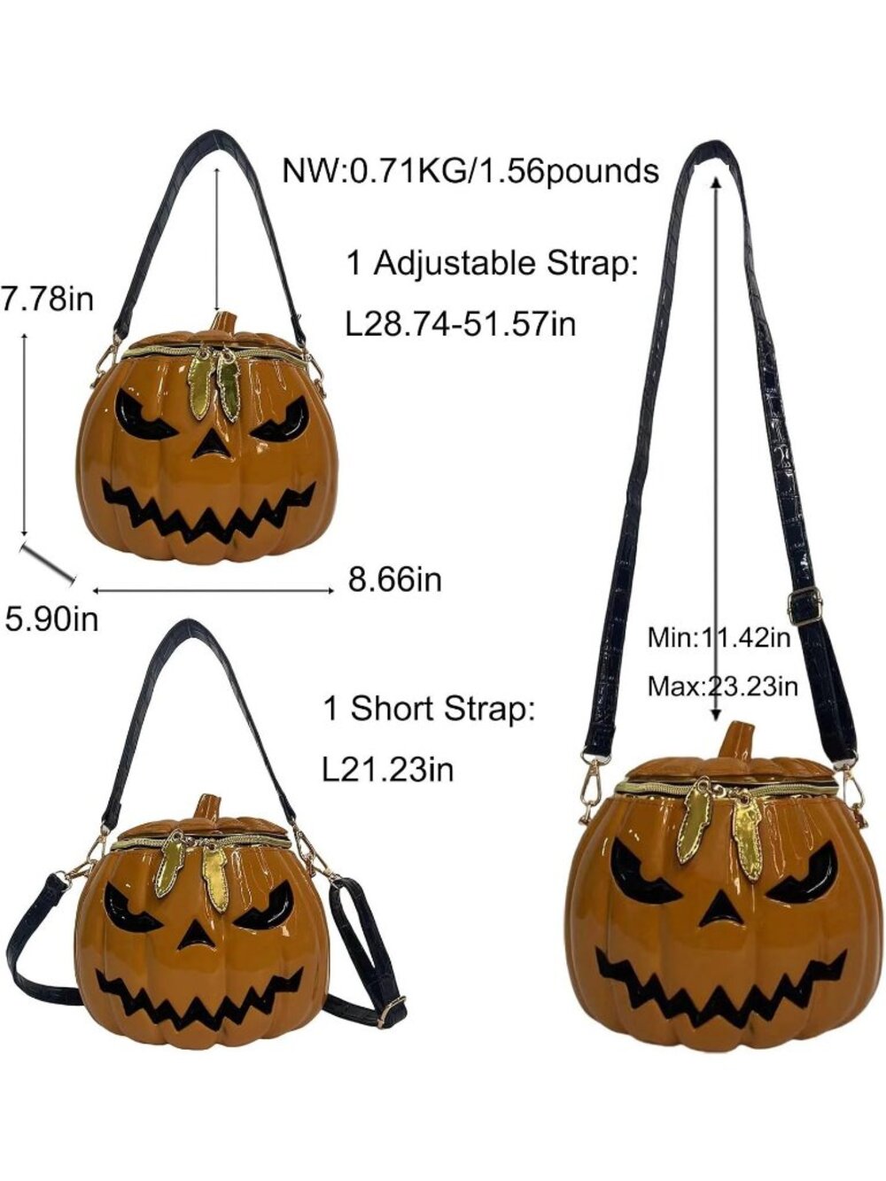 Women Yellow Halloween Pumpkin Purse Gothic Vegan Pvc Novelty Crossbody Bag - Picture 4 of 6